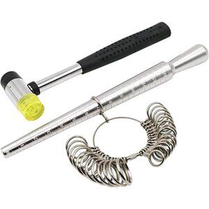 Rould Ring Mandrel Metal Ring Sizer Gauge Set with Jewelers Rubber